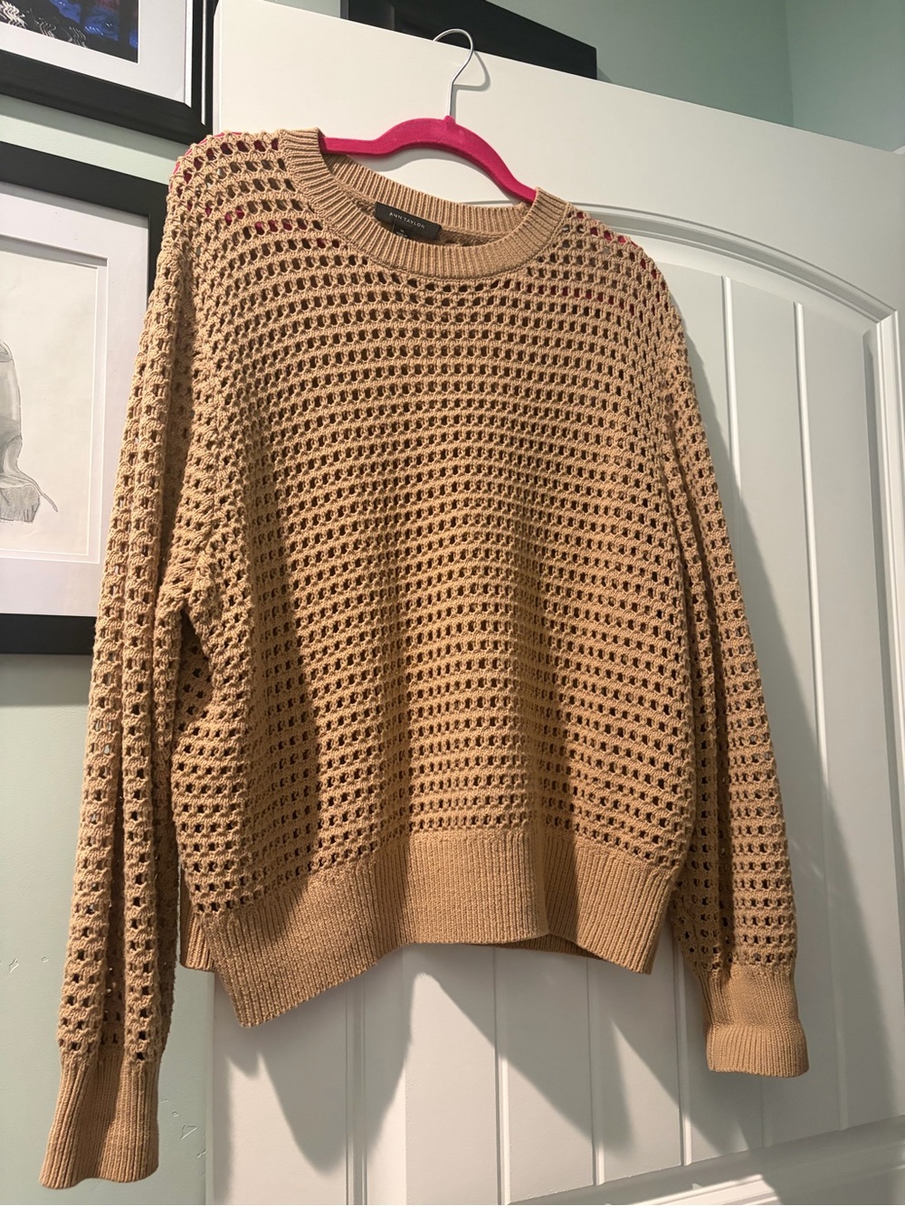 Ann Taylor Open-Knit Crewneck Sweater - Camel